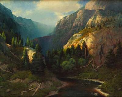 Sample artwork by A D Greer (1904 - 1998), known for luminous landscape, still life and figure painting, illustration - View similar artists and auction records