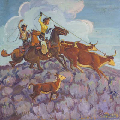 Untitled (Roping Scene with Cowgirl)