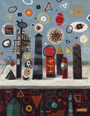 Landscape with Blue Tower, 1960 by Michael Frary - Auction record, sale price, and art valuation. Compare with similar artists and explore comparable artworks.