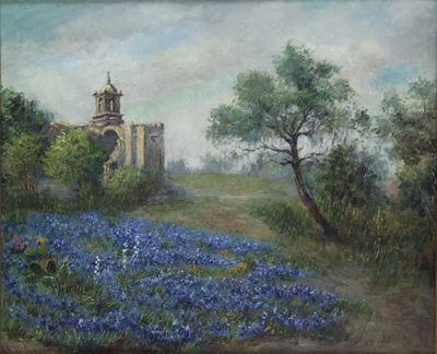 Bluebonnets and Mission San Jose, circa 1925 by Eloise Polk (EP) McGill - Auction record, sale price, and art valuation. Compare with similar artists and explore comparable artworks.