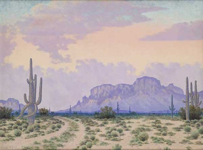 Arizona Landscape, Superstition Mountains by Lewis Teel - Auction record, sale price, and art valuation. Compare with similar artists and explore comparable artworks.