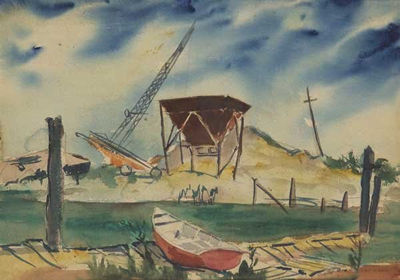 Sample artwork by Robert Kenson Reed (1906 - 1979), known for modernist-leaning landscape painting, graphic arts, musician, banker - View similar artists and auction records