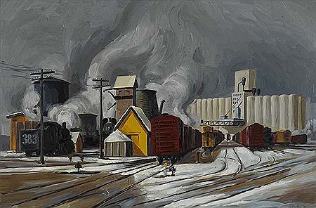 Rail Road Yard in Snow, 1951 by Edward Carpenter Bearden - Auction record, sale price, and art valuation. Compare with similar artists and explore comparable artworks.