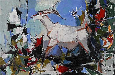 Sample artwork by Otis Dozier (1904 - 1987), known for modernist figure, landscape and still life painting - View similar artists and auction records