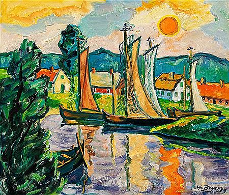 Kleiner Hafen im Sonnenuntergang