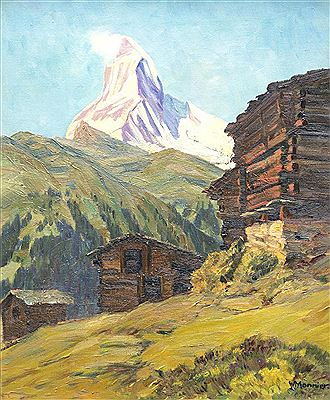 'Paysage aux mazots avec vue sur le Cervin'.