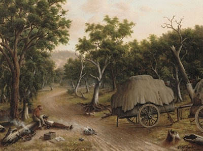 Chiltern, Victoria (Australian Bullockies with Ned Kelly Poster) c1880