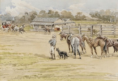 Arrival, Cobb and Co by Arthur Esam - Auction record, sale price, and art valuation. Compare with similar artists and explore comparable artworks.
