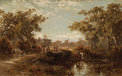 Woodcarter and Figures on a Bridge