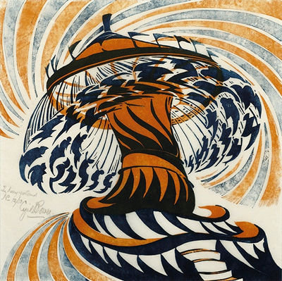 Sample artwork by Cyril Power (1872 - 1951), known for collaboratlive abstract linocuts with urban motion themes, paintings, teaching - View similar artists and auction records