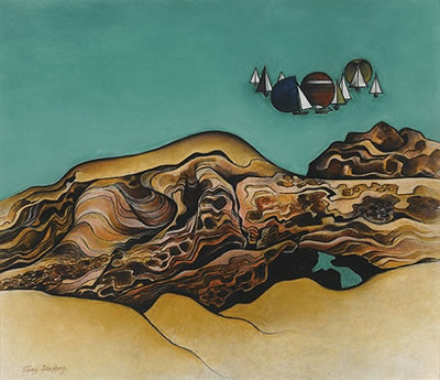 Yachts and Cliff-Top Boulders, 'Environs of Sydney Harbour' Series