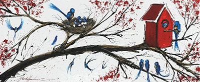 Bird on Branch with Nest