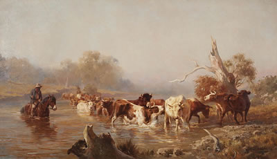 Cattle Crossing by Jan Hendrik Scheltema - Auction record, sale price, and art valuation. Compare with similar artists and explore comparable artworks.