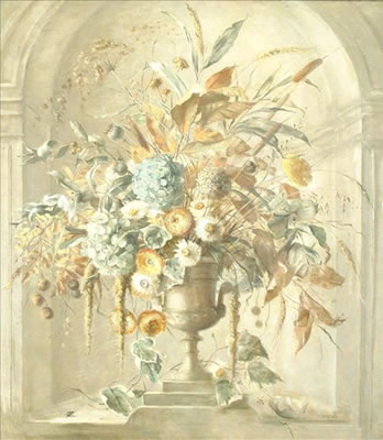 Still life of mixed flowers in an urn
