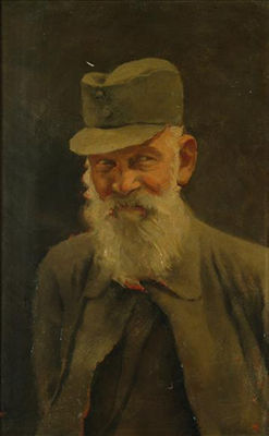 Portrait of Laszlo Mednyanszky: Self portrait Study of a castle in snow (verso)
