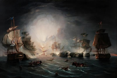 The Blowing up of the French Commanders ship L'Orient at the battle of the nile