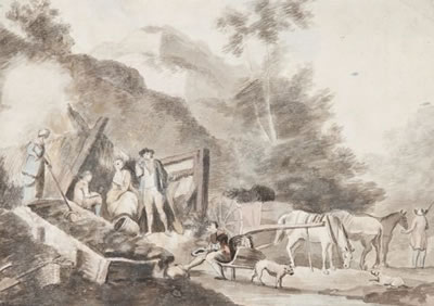 Men and women at rest at the entrance to a mine by Amos Green - Auction record, sale price, and art valuation. Compare with similar artists and explore comparable artworks.