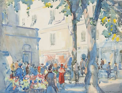 Flower sellers in a French market square by Arthur Henry Knighton-Hammond - Auction record, sale price, and art valuation. Compare with similar artists and explore comparable artworks.
