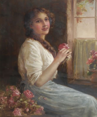 Portrait of a girl with red roses by William Joseph Carroll - Auction record, sale price, and art valuation. Compare with similar artists and explore comparable artworks.