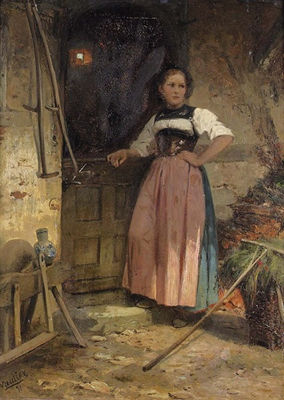 Trachtenmädchen an einem Stalleingang