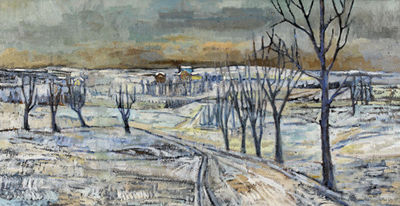 Winterlandschaft mit kleinem Dorf