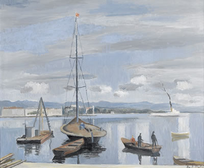 Seeuferpartie in Genf mit Segelboot und Raddampfer