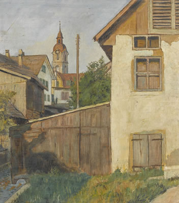 Häuserpartie in Olten mit Kirchturm