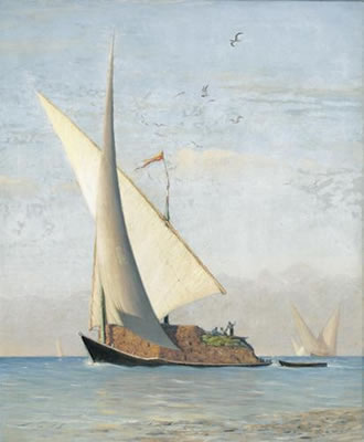 Beladenes Segelschiff auf dem Genfersee
