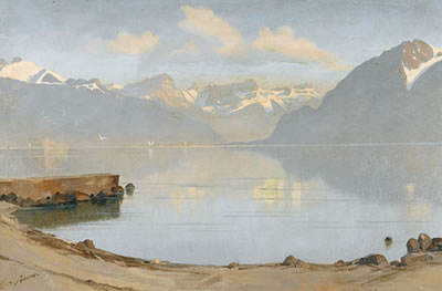 Blick von Rivaz auf den Genfersee und die Alpen