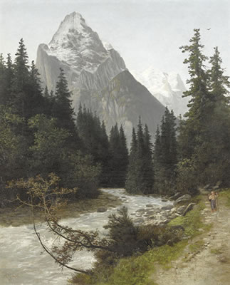 Knabe am reissenden Bach vor Well- und Wetterhorn