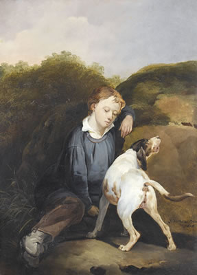 Schlafender Knabe mit Hund