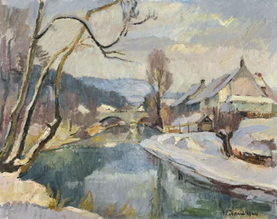 Winterliche Landschaftspartie mit Brücke bei Laufen