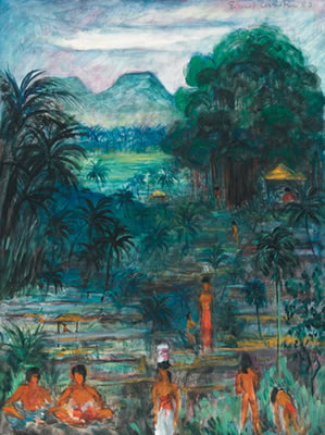 Balinesische Landschaft mit Eingeborenen und Hütten by Albert Christen - Auction record, sale price, and art valuation. Compare with similar artists and explore comparable artworks.