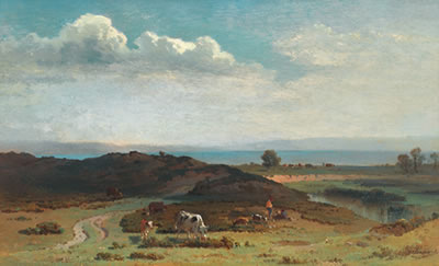 Genferseeufer mit Kühen und Hirtin