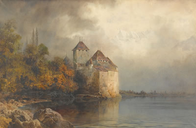 Herbstliche Ansicht des Château de Chillon