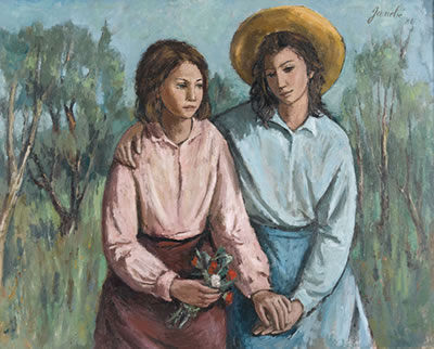 Porträt zweier Schwestern in sonniger Landschaft by Jeanne (Janebe) Barraud-Pellet - Auction record, sale price, and art valuation. Compare with similar artists and explore comparable artworks.