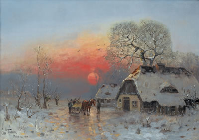 Winterliche Landschaft mit heimkehrenden Jägern