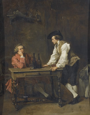 Historisches Interieur mit zwei Herren.