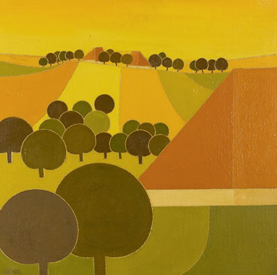 Abstrahierte weite Ackerlandschaft.