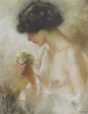 Halbakt einer Dame mit Rose