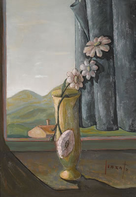 Blumenstillleben auf dem Fenstersims.