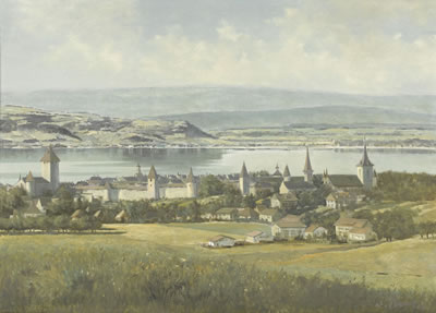 Blick auf Murten und den Mont-Vully
