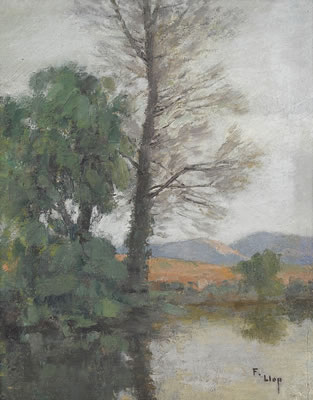 Frühlingslandschaft mit Weiher.