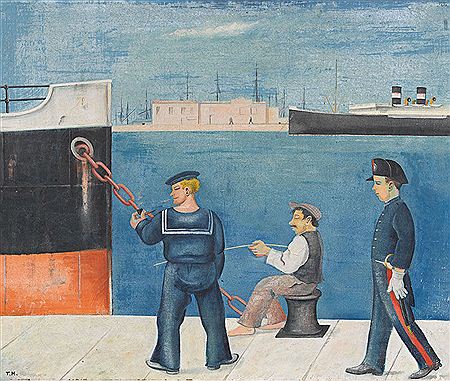 Seeleute und Fischer im Hafen.
