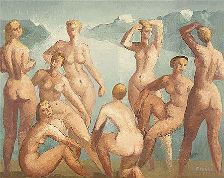 Badende Frauen am Genfersee.