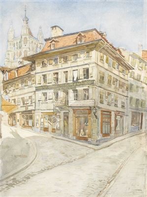 Lausanner Quartier mit Blick auf den Kathedralturm. by Louis Curtat - Auction record, sale price, and art valuation. Compare with similar artists and explore comparable artworks.