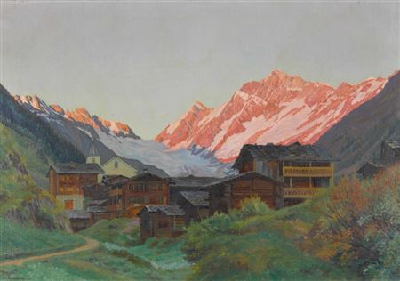 Lötschental mit Eisten im Abendrot.