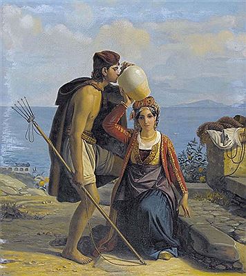 Jeune fille de Procida donnant à boire à un pêcheur.