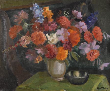 Interieur mit Blumenbouquet.