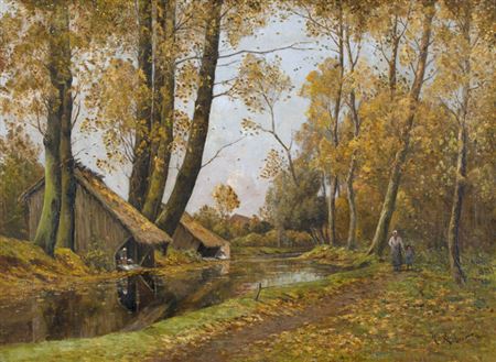 Herbstliche Bachlandschaft mit Wäscherinnen. by Henri Linguet - Auction record, sale price, and art valuation. Compare with similar artists and explore comparable artworks.